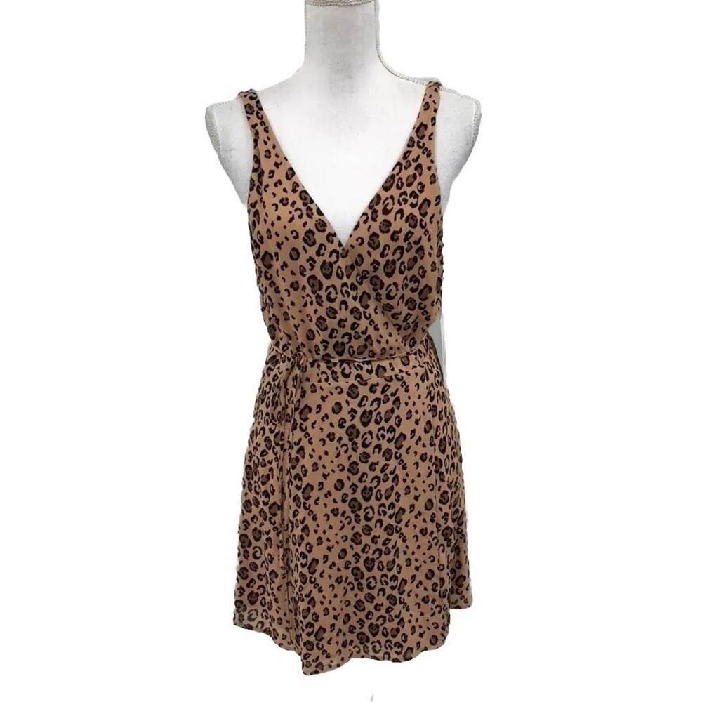 Reformation‎ Anchorage Dress Wrap Womens Medium Feline Leopard Print Sleeveless